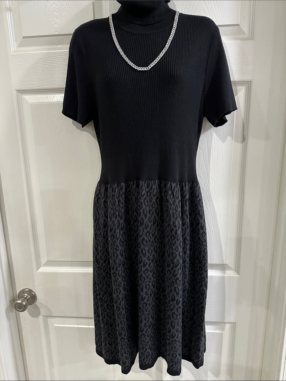 Cato Black Turtleneck Short-Sleeve Midi Dress 14/16W
